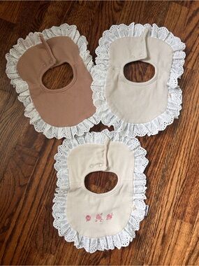 Snug Baby Lace Ruffle Bib Set of 3 Neutral Waffle Bibs New